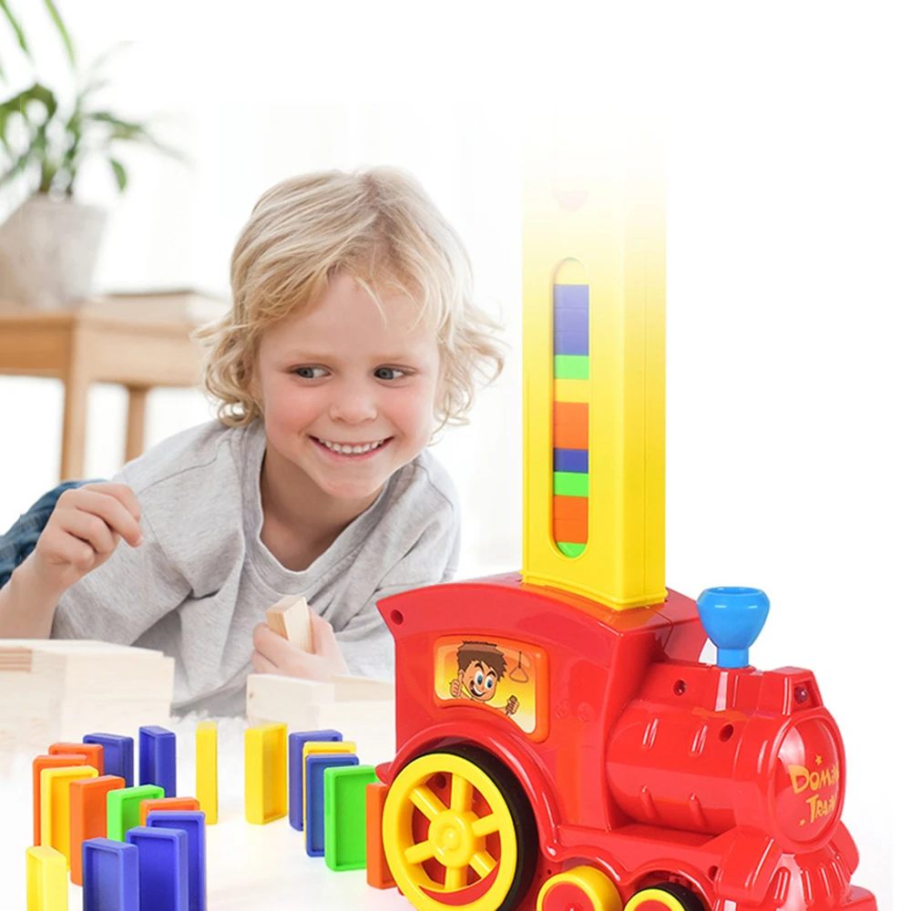 Полный комплект Электрический домино поезд автомобиль модель домино блоки наборы волшебный автоматический набор красочные домино игры Детские игрушки