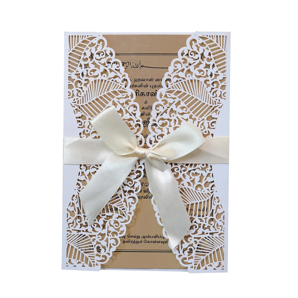  10pcs Glitter Invitations for Wedding Business Party Hollow Out Flower Greeting Card Card+Cover+Env - 4000288224378