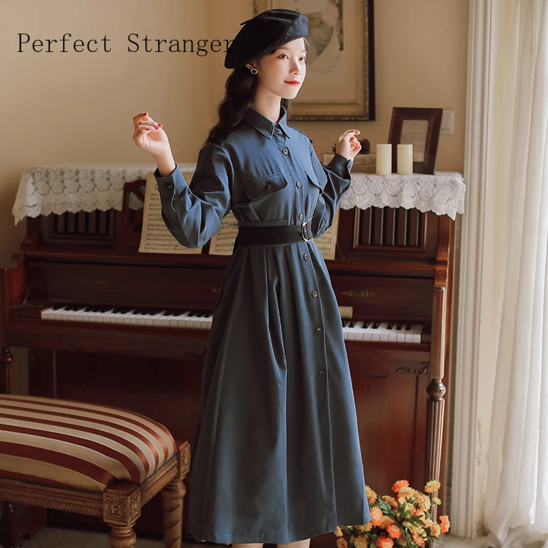 2020 Autumn Winter New Arrival Hot Sale Turn Down Collar Long Sleeve Women Long Dress