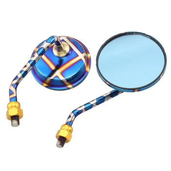 

10mm Motorbike Mirror Round Blue Square Rearview Handlebar Mount Side View Mirrors For Scooter E-Bike Cafe Racer Chopper