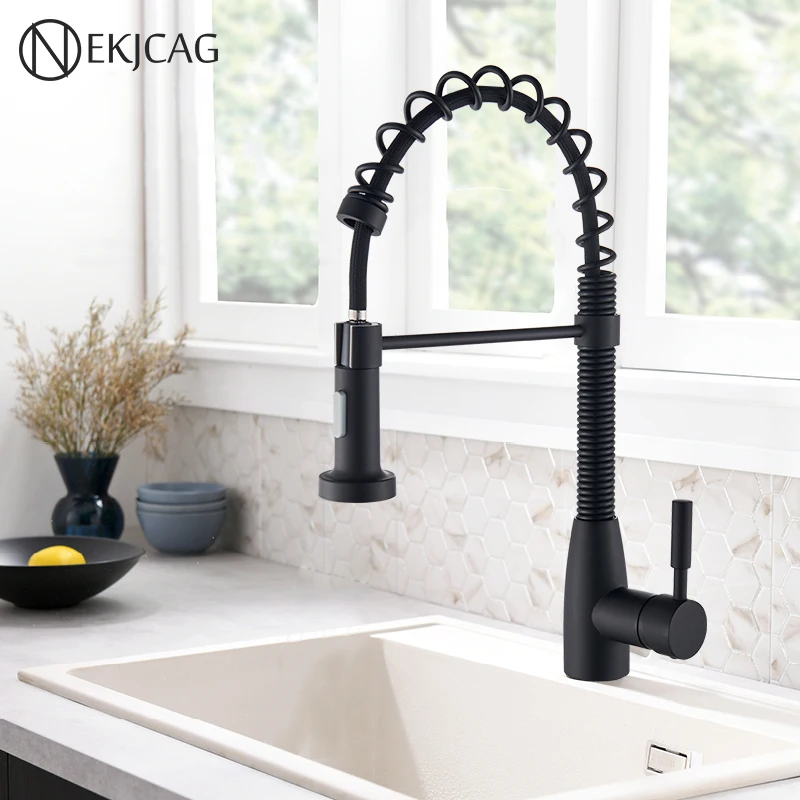 

Kitchen Faucet Black Spout Nozzle Sprayer Kitchen Mixer Pull Out 360 Degree Rotation Single Hole Sink Faucet Mixer