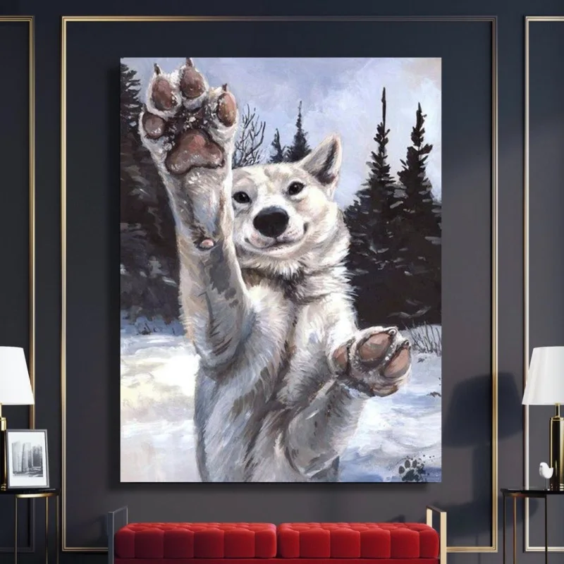 

Home Decoration Canvas Snow Wolf Dog Cute Paintings Pictures White Wall Art Hd Prints Modular No Frame Poster For Living Room