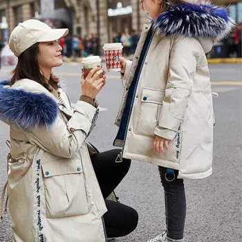 

Parent-child Winter Coat -30 Degree Duck Down Jacket Children Long Parka Fur Outerwear Mother and Daughter Hooded Snon Wear