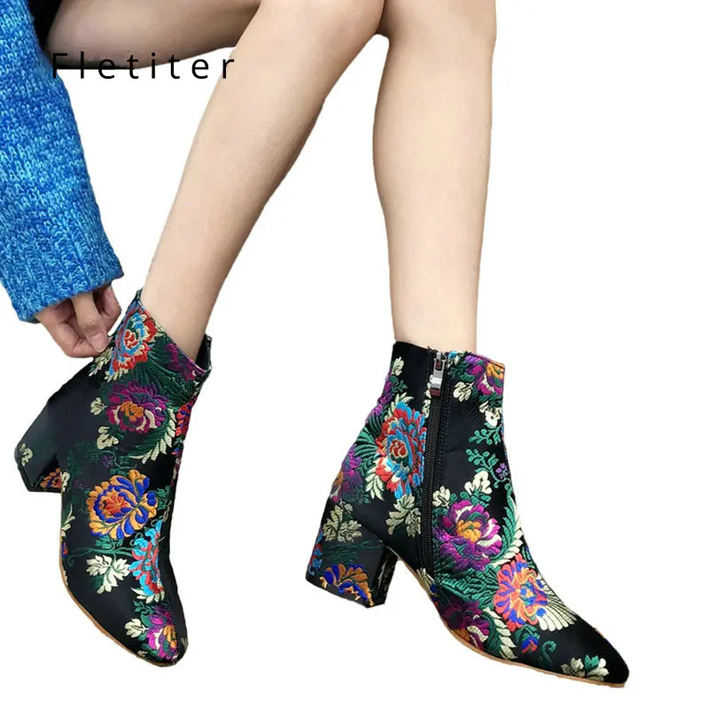 flowery ankle boots
