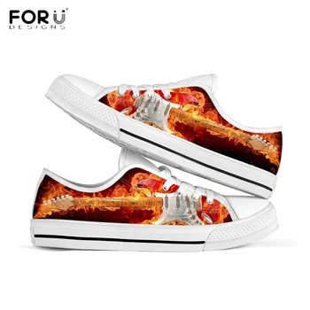 

FORUDESIGNS 3D Fire Guitar Printed Women Sneakers Shoes Music Notes Pattern Shoes for Woman Fashion Casual Canvas Ladies Shoes