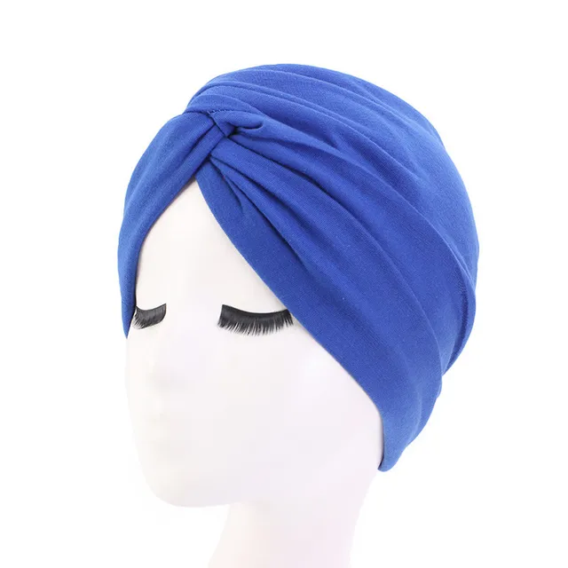 New Muslim Women Pearl Beading Elastic Turban Hat Cancer Cap Head Wrap cotton twist Chemo Cap Beanie Hijab Caps Headwear Royal blue