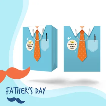 

40pcs/lot Hot Sale Happy Father's Day Blue Cardboard Paper Gift Bag Gift Packaging Bag With Handle