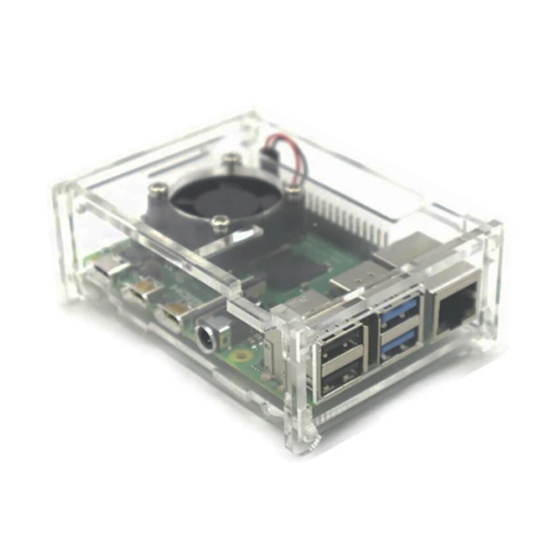 Прозрачный акриловый чехол с вентилятором для Raspberry Pi 4 алюминиевый радиатор