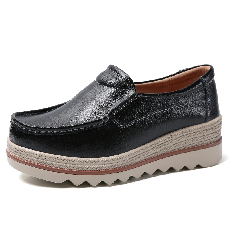 

2019 Spring Women Flats Shoes Platform Sneakers SlipOn Flats Leather Suede Ladies Loafers Moccasins Walking Shoes Women Creepers
