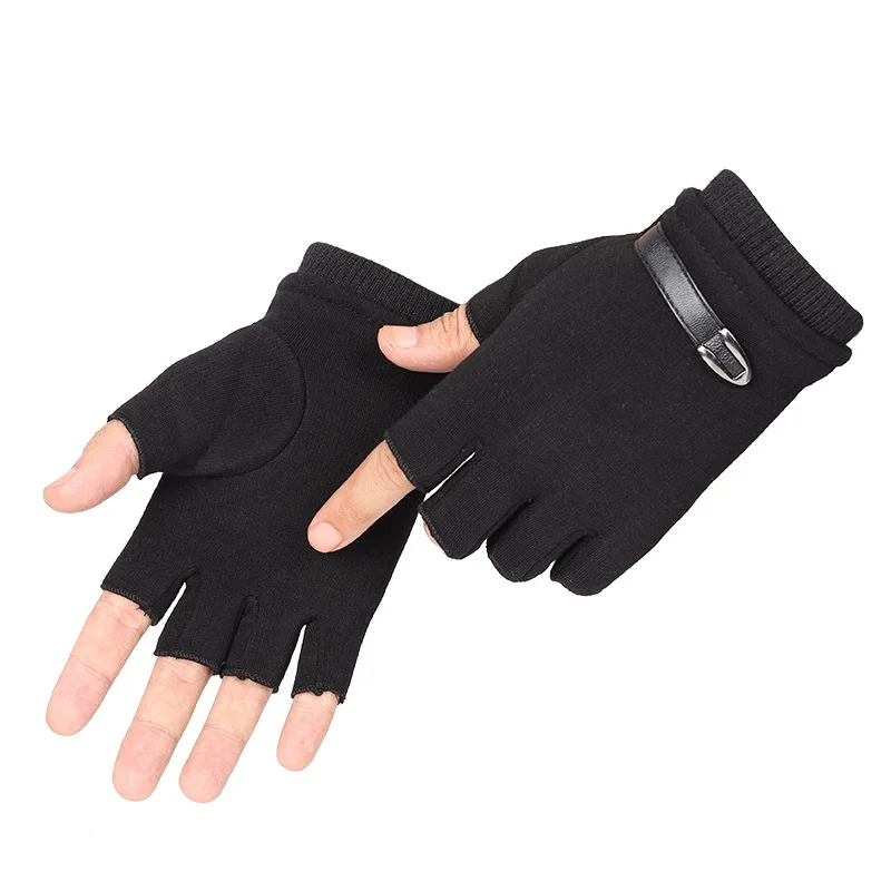 Unisex Fleece Half Finger Gloves Winter Warm Mittens For Outdoor Sport Bicycle