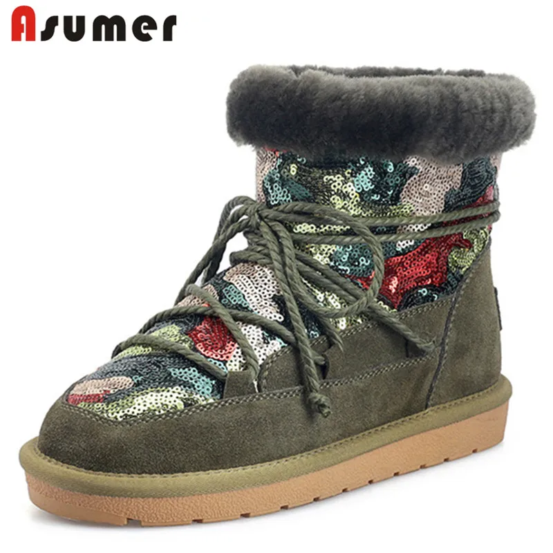 ASUMER/ г.; популярные зимние ботинки; женская обувь на плоской подошве; модная теплая Повседневная обувь из замши, расшитая блестками, с густым мехом; женские ботильоны