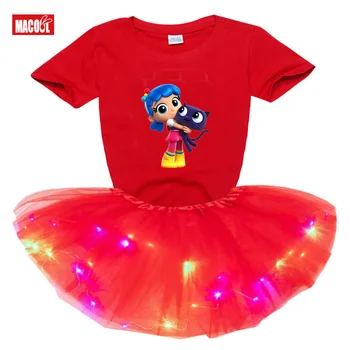 

Girls Dress LED Tutu Dress+t Shirt 2 pcs Set Summer Party tutu Kids Girls Rainbow tutu dress t shirt Princess little Girl Set