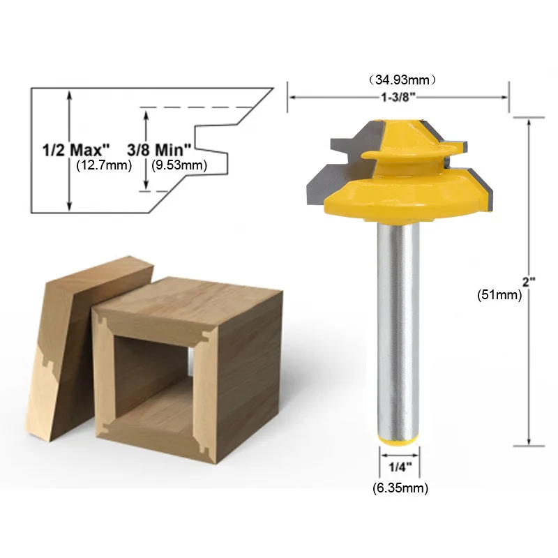 router woodworking 1-1/2" 1-3/8“ 8mm Shank 45° Lock Miter Router Bit Tenon end Milling Cutter Tools Drilling Milling For Wood  Woodworking Tools multi boring machine for wood Woodworking Machinery