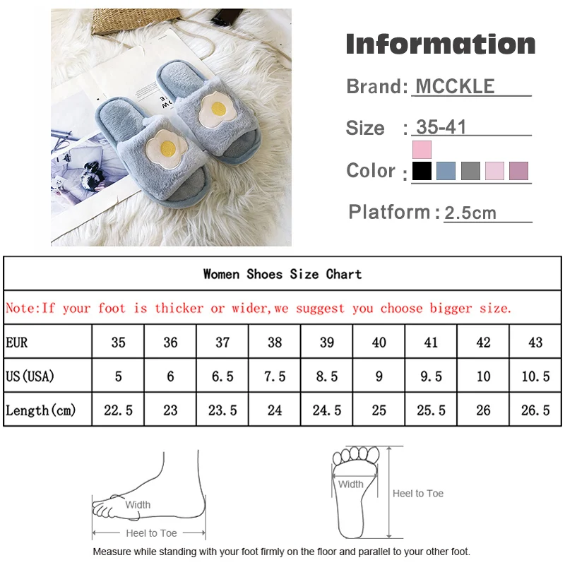 MCCKLE/женские домашние тапочки с открытым носком, на плоской подошве, из искусственного меха, с героями мультфильмов, с фруктами, теплая женская домашняя удобная обувь женская зимняя обувь для спальни