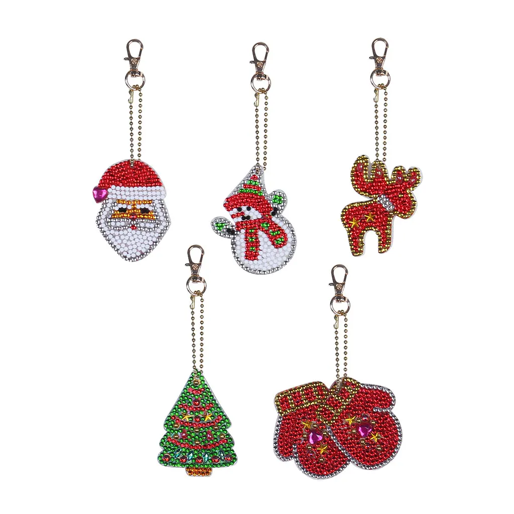 DIY Рождественский брелок с бриллиантами, специальная форма, полная алмазная живопись, брелок для ключей, вышивка крестом, женская сумка, брелок для ключей - Цвет: 5PCS