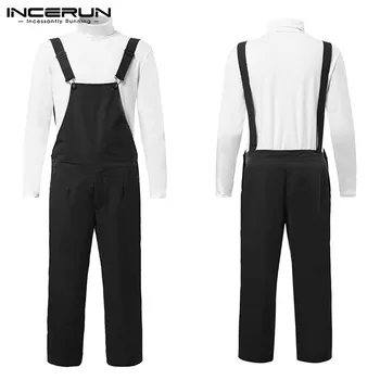 

INCERUN Pure Color Casual Men Suspender Pants Fashion Rompers Overalls Loose Comfort Streetwear Mens Straight Leg Jumpsuit 2020