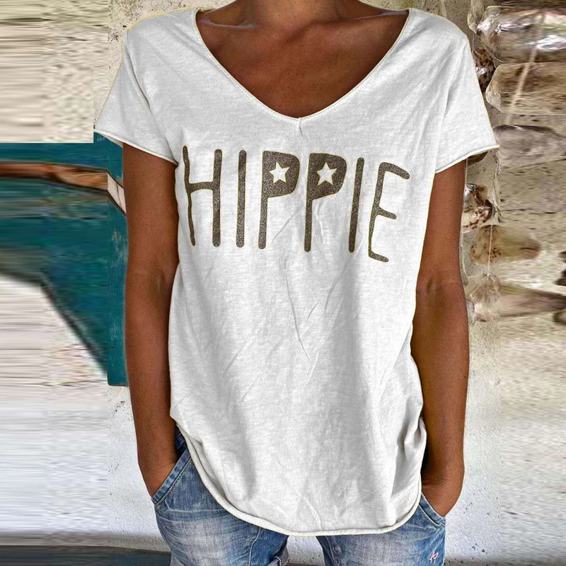 

Blusa Fashion Hippie Printed Women Tops and Blouses 2020 Summer V Neck Short Sleeve Shirt Casual Plus Size Loose Pullover Tops