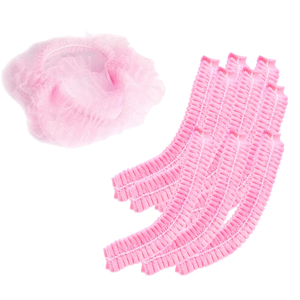 10pcs Disposable Hair Caps Head Anti-Dust Bouffant Kitchen Tanning Cap Pink