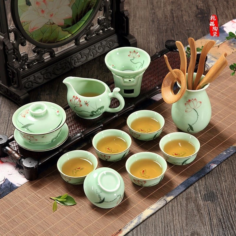 Celadon чай кунг-фу есть костюм Jindezhen ручной Карп чашка Dehua керамика чайный набор