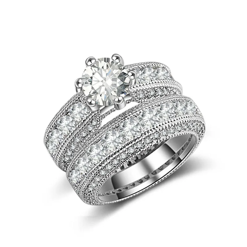 White 925 пробы серебряные Роскошные смелые большие свадебные кольца набор для новобрачных женщин обручальные африканские палец Рождественский подарок ювелирные изделия r4428 - Цвет основного камня: White