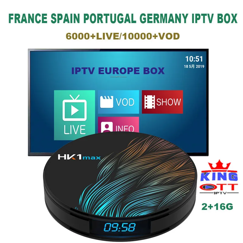 

Hk1 max android 9.0 2g 16g smart tv box with French France Spain Portugal Germany Albania Sweden Israel IPTV M3U Subscription