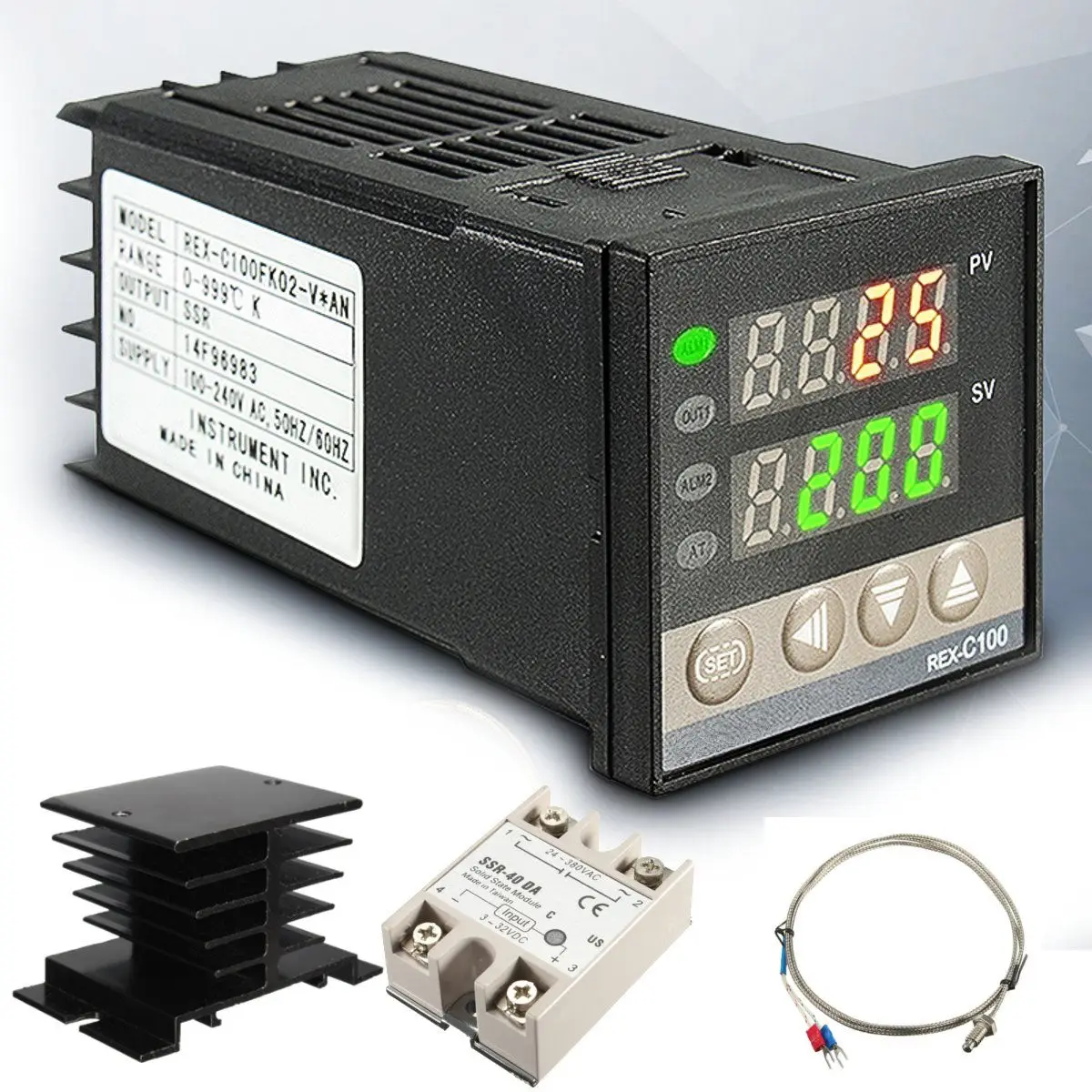 Высококачественный цифровой регулятор температуры 220V PID+ Макс. 40A SSR+ K термопара PID контроллер Набор