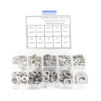 

600pcs/set Flat Washer Gaskets Spacer Seals DIN125 M1.6 M2 M2.5 M3 M3.5 M4-M10
