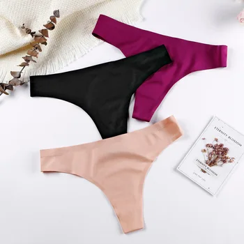 

Solid color t-shaped pants women's sexy taste ice silk low waist women's underwear women's one-piece high elastic large panties