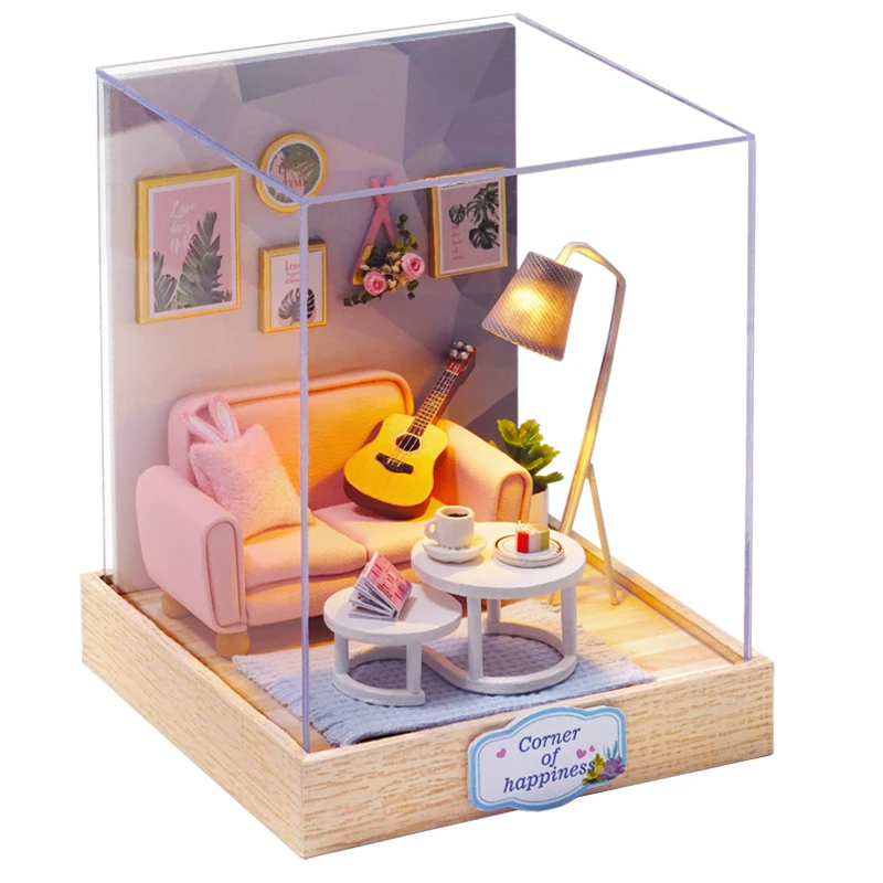 Nuevos Наборы de bricolaje casa de Muñecas de Madera из Muebles RU miniatura con светодиодный+ Muebles+ Muñeca чехол habitación H13 - Цвет: QT25