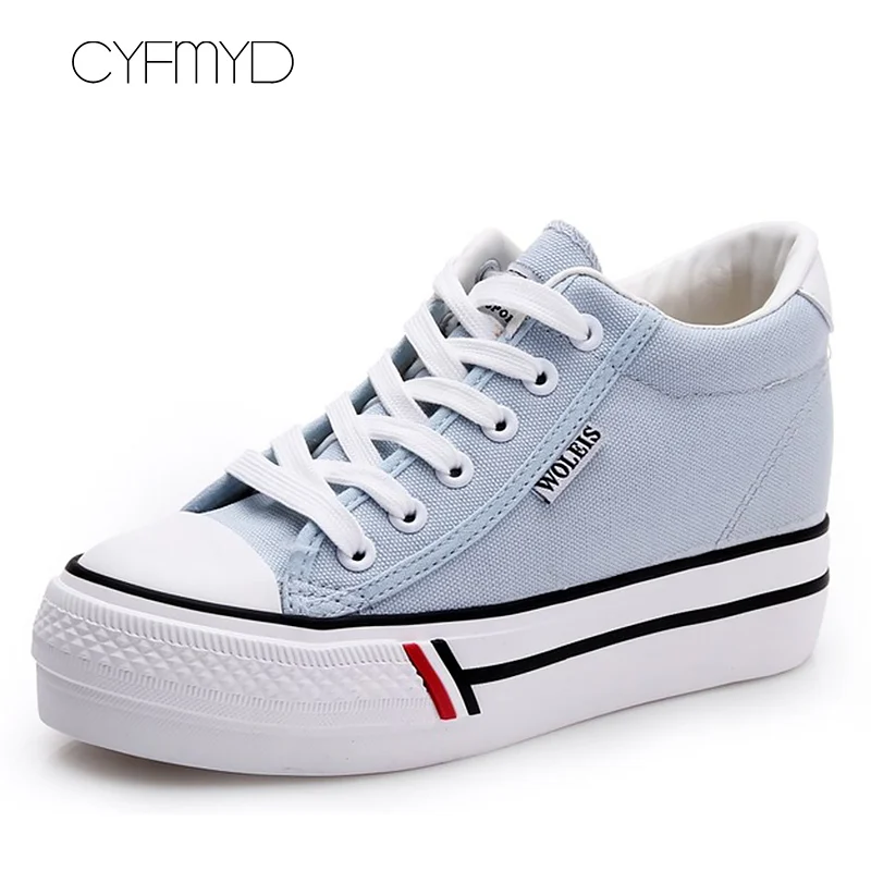 Blue light Женская парусиновая обувь; джинсовые кроссовки на шнуровке; tenis feminino; женская обувь из Вулканизированной Ткани; женская повседневная обувь, увеличивающая рост - Цвет: Blue light