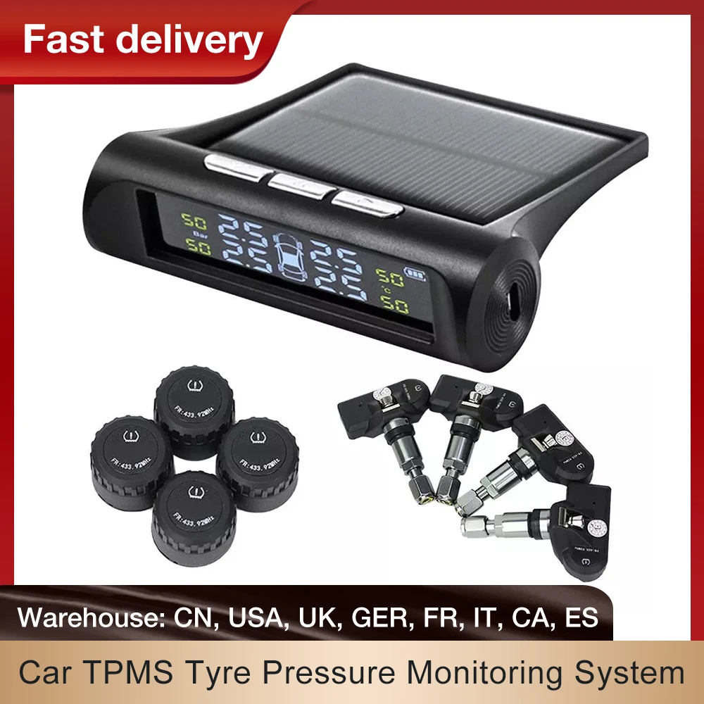 Car Tpms Tyre Pressure Monitoring System Solar Power Digital Lcd