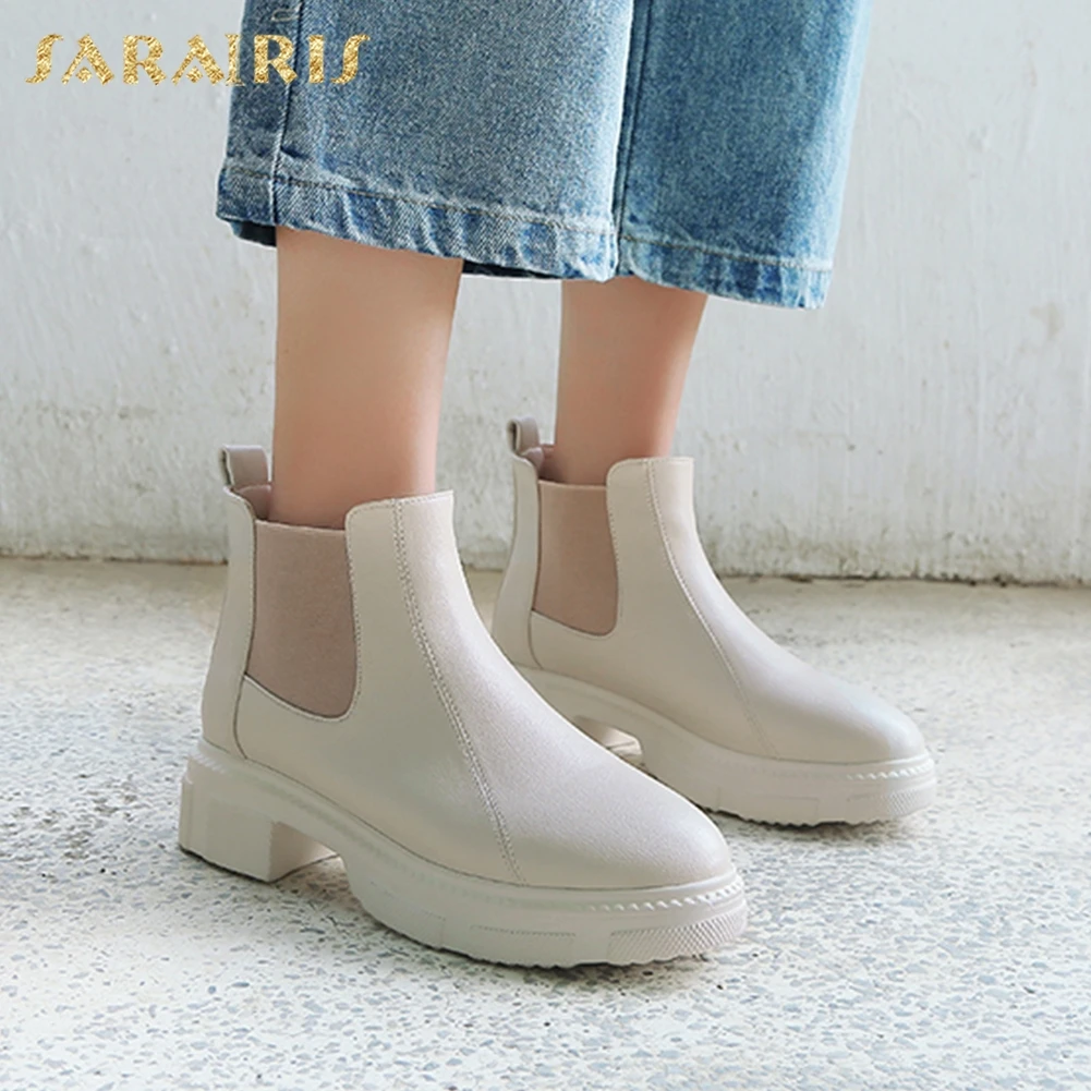 

Sarairis 2019 Fashion New Hot Chunky Heels Ankle Boots Women Shoes Woman Elastic Band Platform Comfortable Shoes Woman Boots