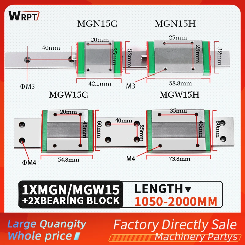 

1 15mm Linear Guide L1000 1100 1150 1200 1250 1300 1400 1500 1600 1700 1800 1900 2000mm+2 MGN15C MGN15H MGW15C MGW15H Bracket