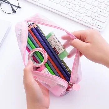 

First semester students pen box pen bag Kaba bear transparent net gauze simple pen bag large capacity creative opening season
