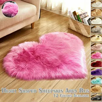 

Love Heart Shaped Shaggy Fluffy Rugs Anti-Skid Area Rug Carpet Bedroom Floor RS