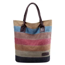 Корейский стиль стиль Женская Холщовая Сумка для покупок в полоску водонепроницаемые Простые повседневные контрастные цвета на одно плечо Han