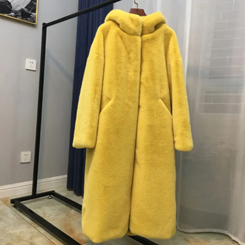 30 градусов пальто из искусственного меха зимняя куртка Женское пальто роскошное зимнее длинное пальто утолщенное теплое зимнее водонепроницаемое меховое пальто для женщин - Цвет: yellow