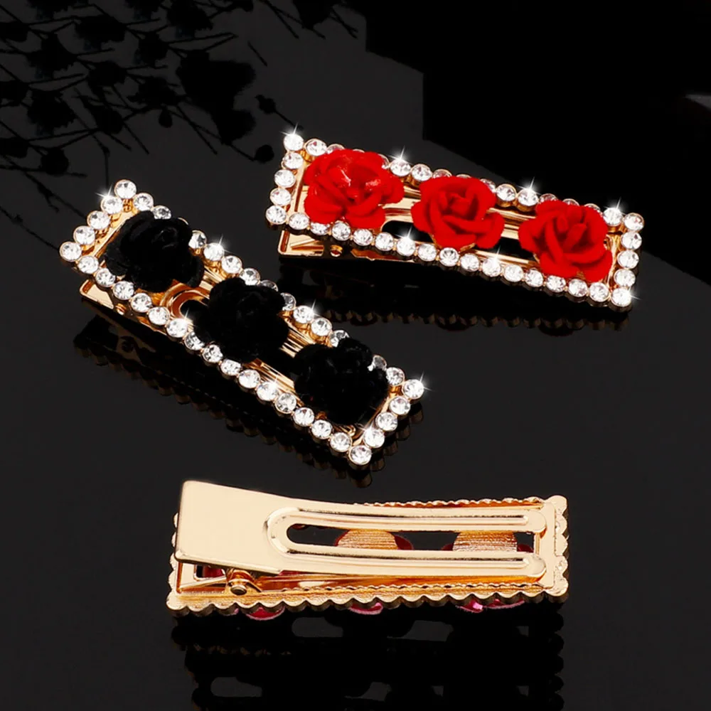 Women Girl Rhinestone Hair Clip Alligator Rose Flower Duckbill Hairpin Crystal Diamond Hair Clamp Barrette Hair Accessories