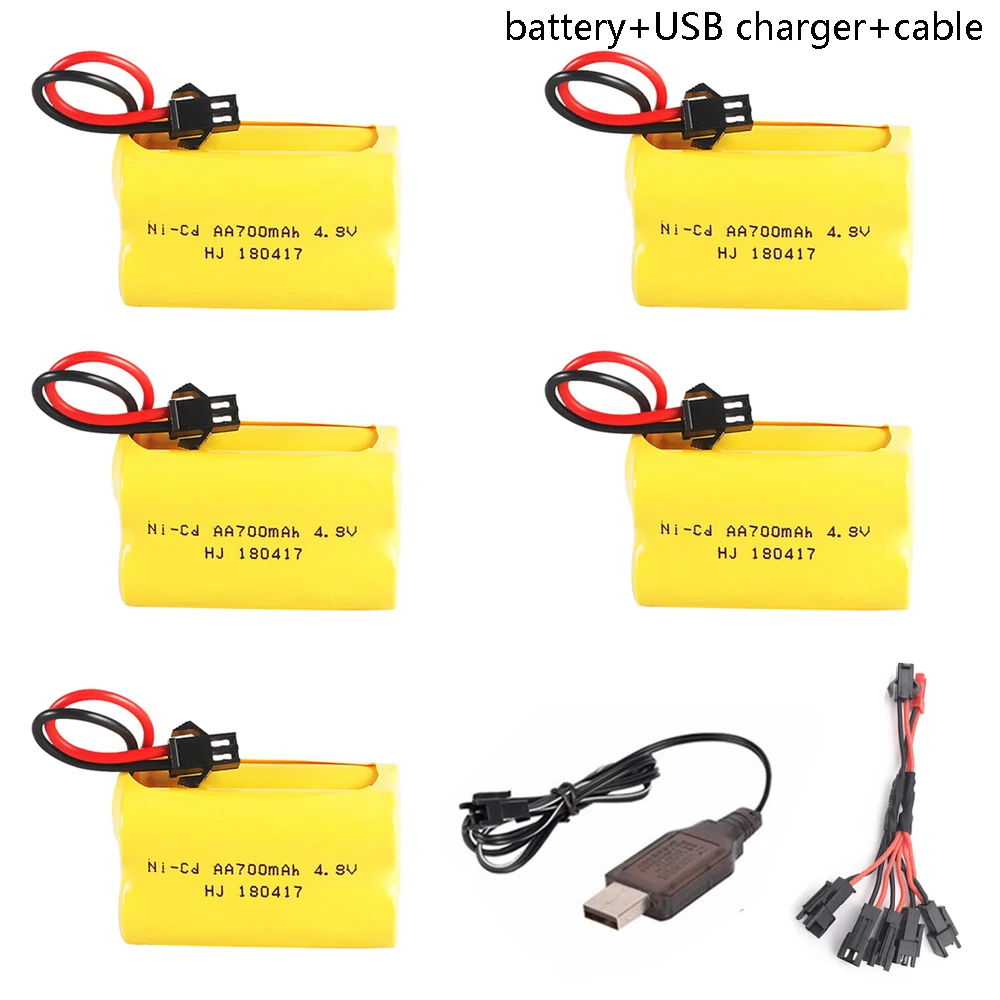 

4.8V 700mah NI-CD battery with USB charger 5in1 cable 4.8v nicd AA battery pack for RC toy boat model car robot free shipping