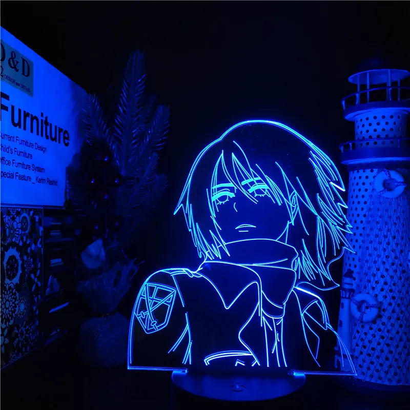 Attack On Titans LED Night Light MikasaAckerman 3D Lamp Home Decoration Lampara Anime Figure Lampe Bedroom Decor Lights Manga