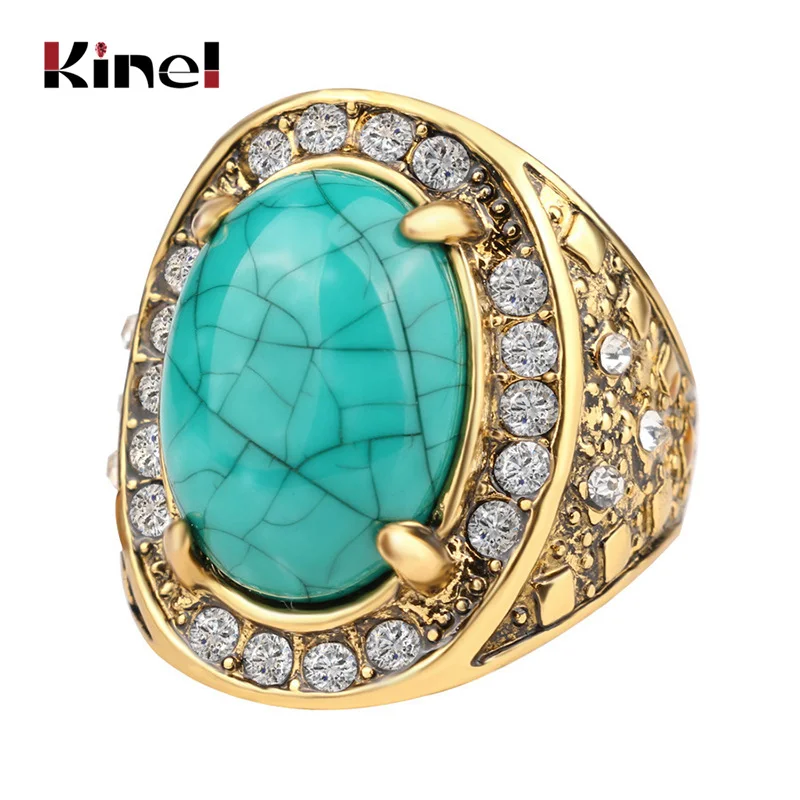 Лидер продаж 2020 античные золотые кольца Kinel из натурального камня для женщин