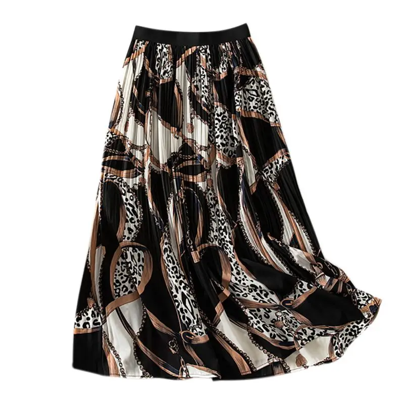 

Women Spring Summer Skirt High Waist Print Maxi Skirts Womens Chiffon Skirt Maxi Long Skirts Femme Pleated Skirts