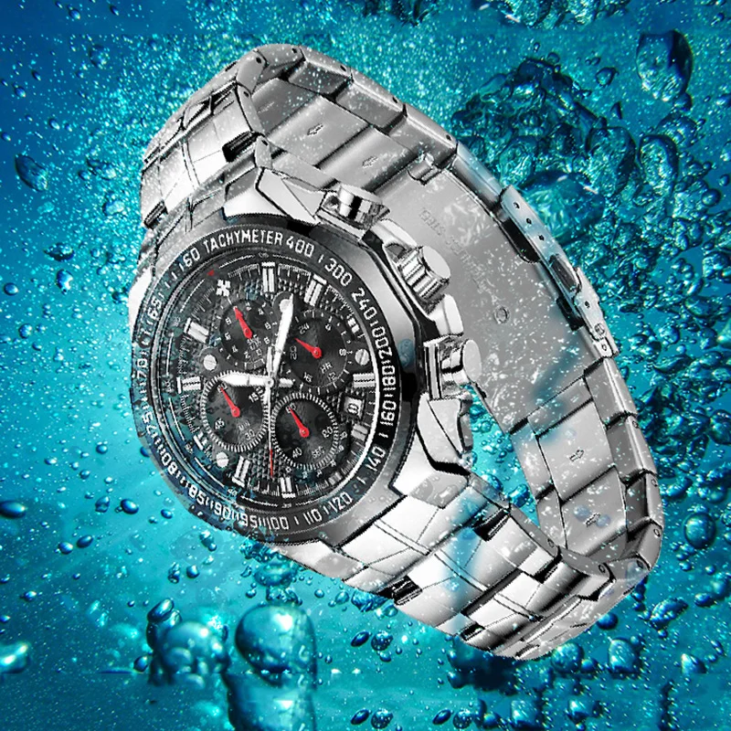 2021 WWOOR Men's Watch Top Brand Luxury Black Wrist watch Fashion Sports Chronograph steel Quartz Men Watches Relogio Masculino