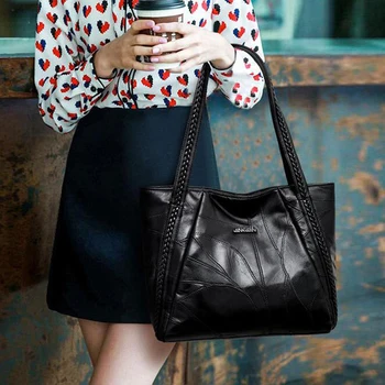 

New European American PU Leather Women Handbags Fashion Trend Handbags Tot Big Bag Sheepskin Simple Shoulder Bag