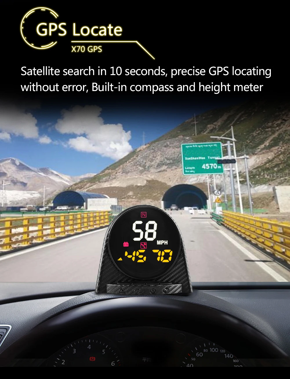 AUTOOL X70 gps дисплей HUD измеритель скорости высота времени компас цифровой сигнал о превышении скорости KMH PMH для всех транспортных средств