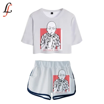 

One Punch Man Season 2 3D Suit Women Modis Hot Sexy Two Piece Sets Soft T-shirt + Elastic Shorts Kpop harajuku New fashion tops