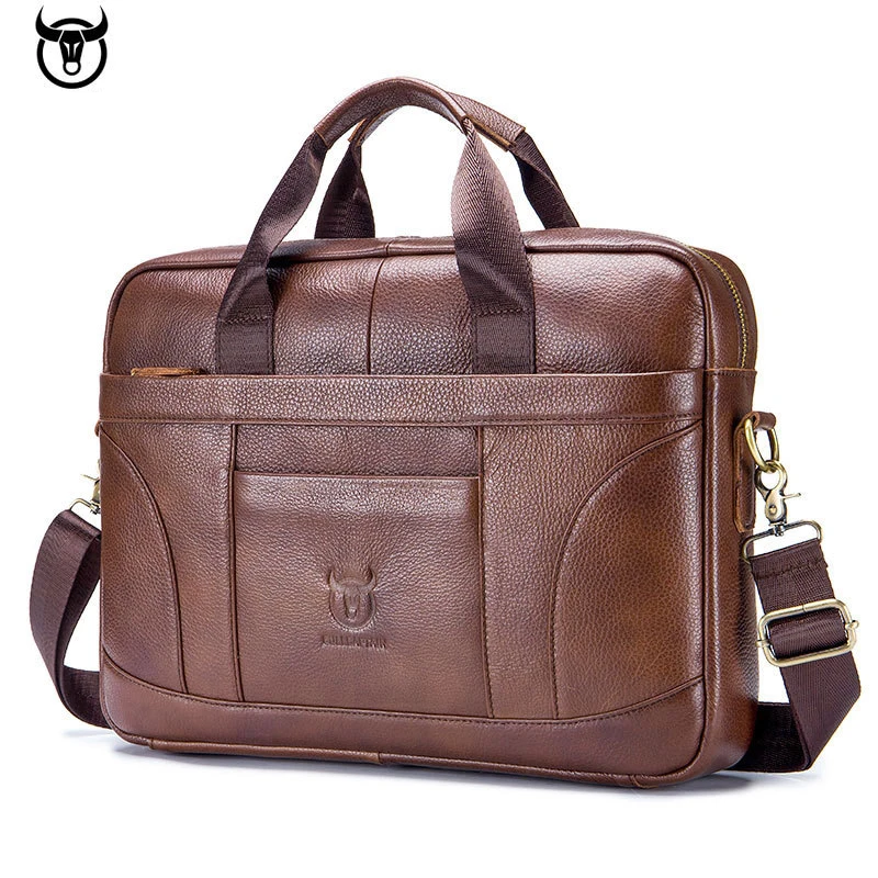 TopFight New Leather Men's Briefcase Bags for Laptop 14inch Messenger Shoulder Purse  Business Brand Male Briefcases Handbags