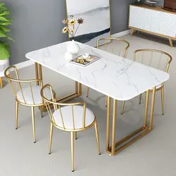 Mesa de comedor y silla de estilo nórdico, moderna, minimalista, de lujo, red de mármol rojo, piedra, combinación de mesa de comedor para el hogar, escritorio