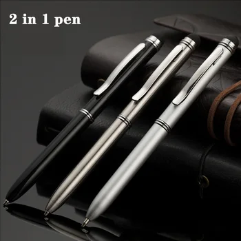 

Rotating 2 in 1 Metal Touch Screen Ballpoint Pen Portable Mini Black & Red Ink Two-Color Ball Pen 1.0mm Office School Stationery