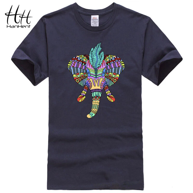 HanHent Psychedelic Elephant Мужская футболка ретро летняя хлопковая топ свободного покроя со
